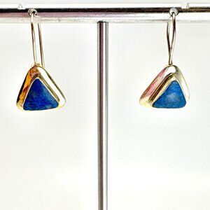 VTG Sterling Silver 925 Lapis Lazuli Triangle Cut Dangle Earrings 1.25" Length